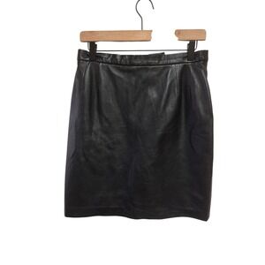 Vintage 90s Liz‎ Claiborne Collection Black Leather Pencil Skirt Size 12